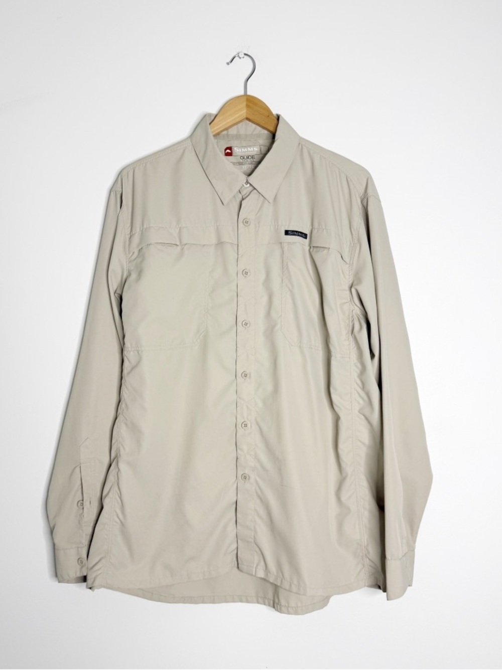 Simms Guide Series Fishing Shirt XL Beige Long Sleeve Vented Button Up